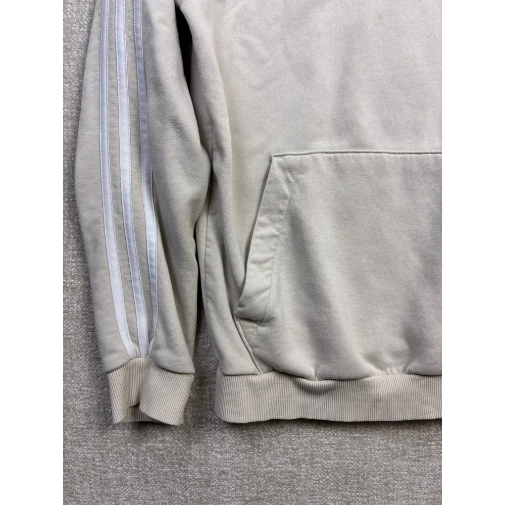 Adidas Mens Essentials 3-Stripes Fleece Hoodie Beige Small